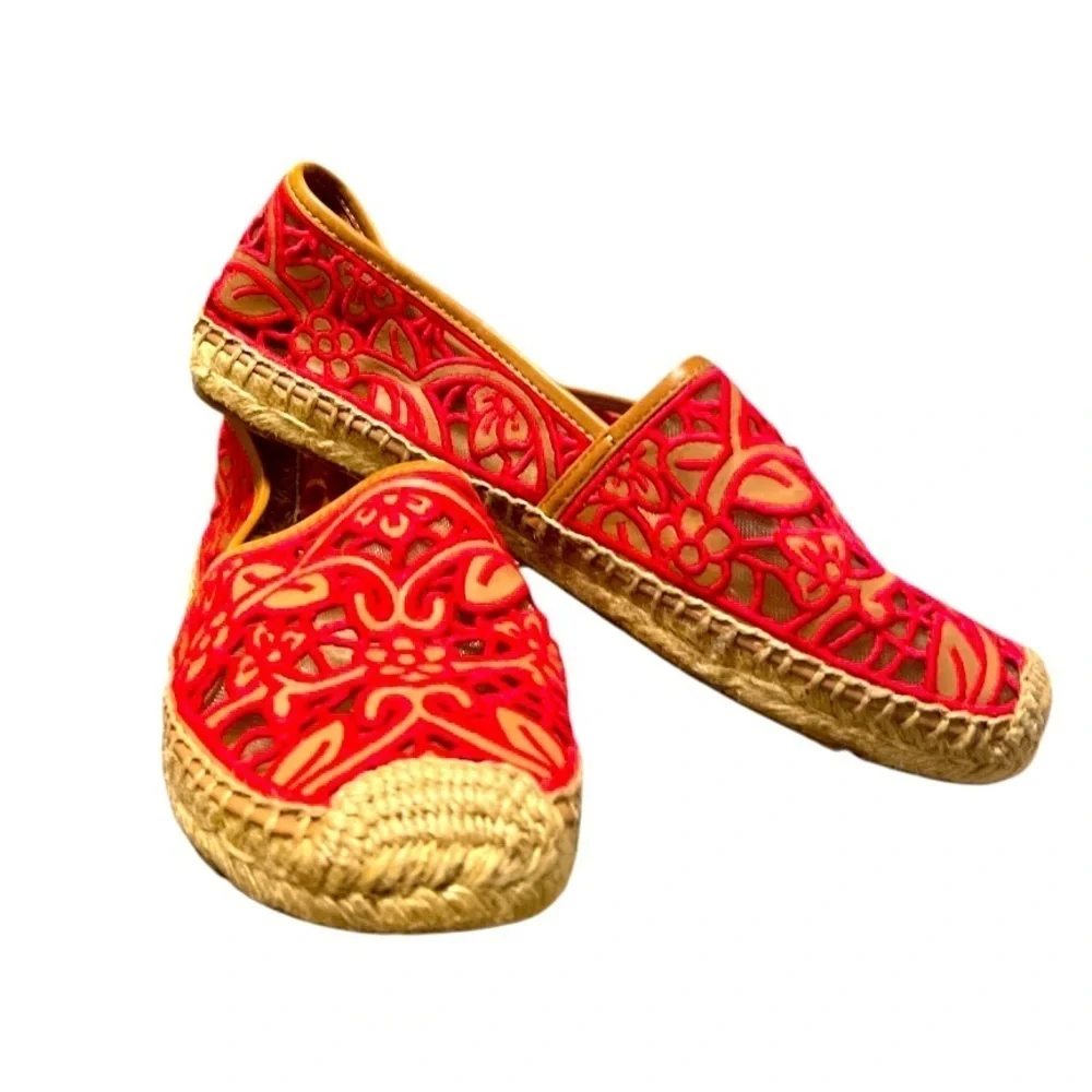 NWT- TORY BURCH Red Floral Espadrille Flats